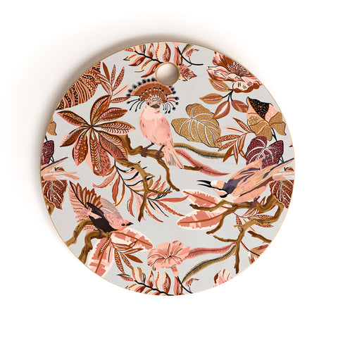 Marta Barragan Camarasa Pink tropical birds landscape Cutting Board Round