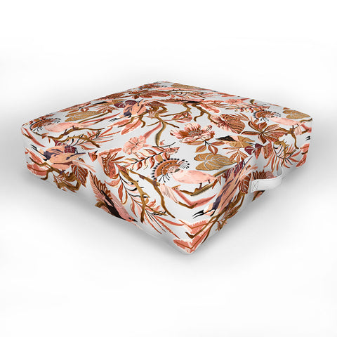 Marta Barragan Camarasa Pink tropical birds landscape Outdoor Floor Cushion