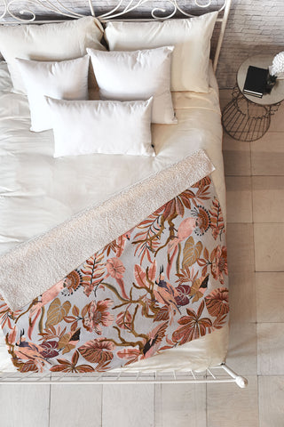 Marta Barragan Camarasa Pink tropical birds landscape Fleece Throw Blanket