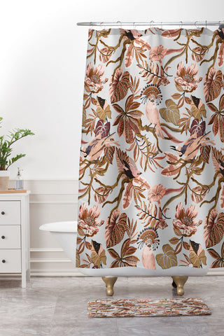 Marta Barragan Camarasa Pink tropical birds landscape Shower Curtain And Mat