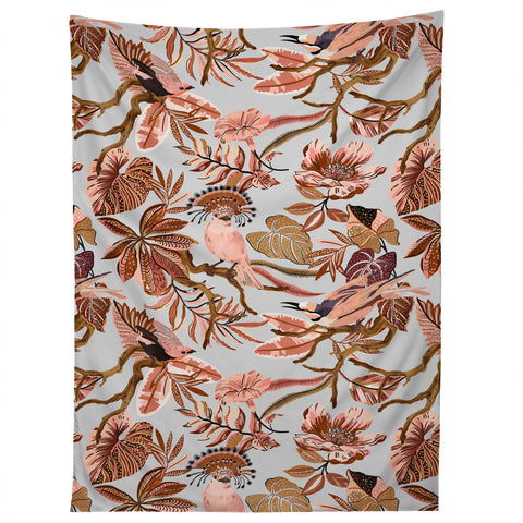 Marta Barragan Camarasa Pink tropical birds landscape Tapestry