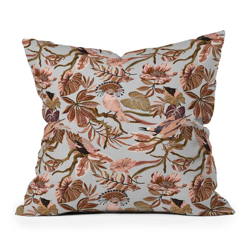 Marta Barragan Camarasa Pink tropical birds landscape Throw Pillow