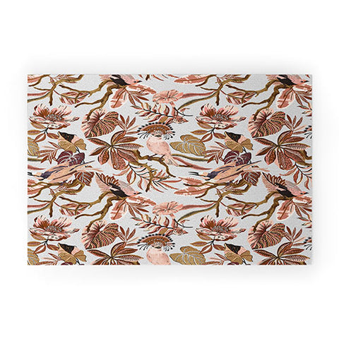 Marta Barragan Camarasa Pink tropical birds landscape Welcome Mat