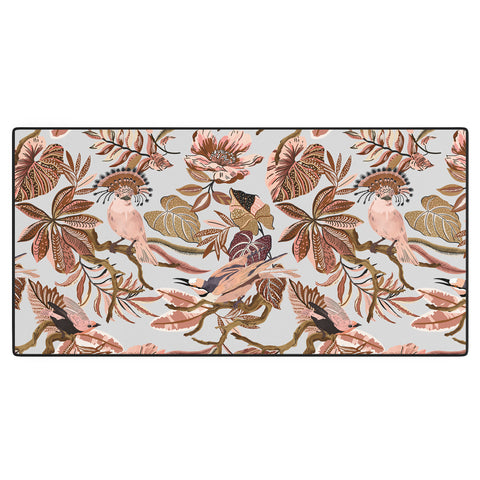 Marta Barragan Camarasa Pink tropical birds landscape Desk Mat