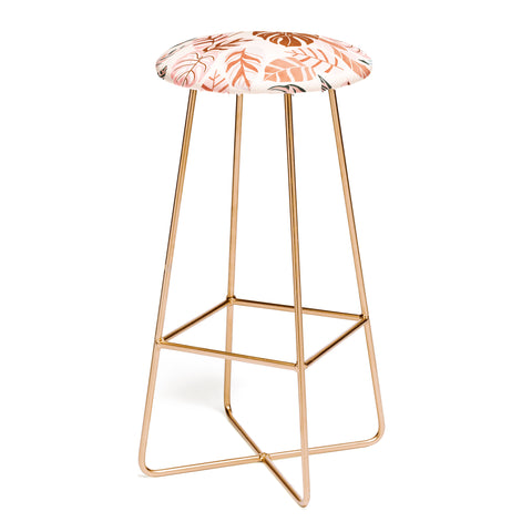 Marta Barragan Camarasa Pink tropical jungle leaves Bar Stool