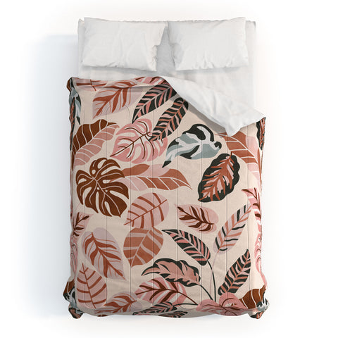 Marta Barragan Camarasa Pink tropical jungle leaves Comforter
