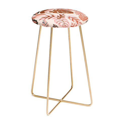 Marta Barragan Camarasa Pink tropical jungle leaves Counter Stool
