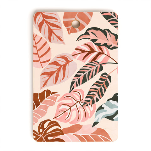 Marta Barragan Camarasa Pink tropical jungle leaves Cutting Board Rectangle