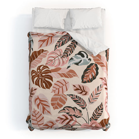 Marta Barragan Camarasa Pink tropical jungle leaves Duvet Cover