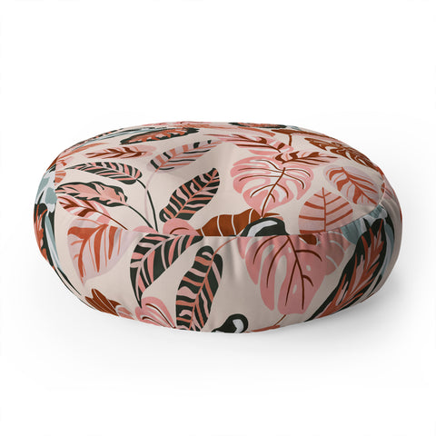 Marta Barragan Camarasa Pink tropical jungle leaves Floor Pillow Round