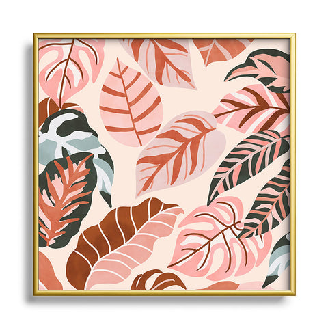 Marta Barragan Camarasa Pink tropical jungle leaves Square Metal Framed Art Print