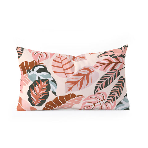 Marta Barragan Camarasa Pink tropical jungle leaves Oblong Throw Pillow