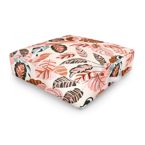 Marta Barragan Camarasa Pink tropical jungle leaves Outdoor Floor Cushion