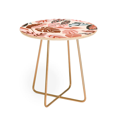 Marta Barragan Camarasa Pink tropical jungle leaves Round Side Table