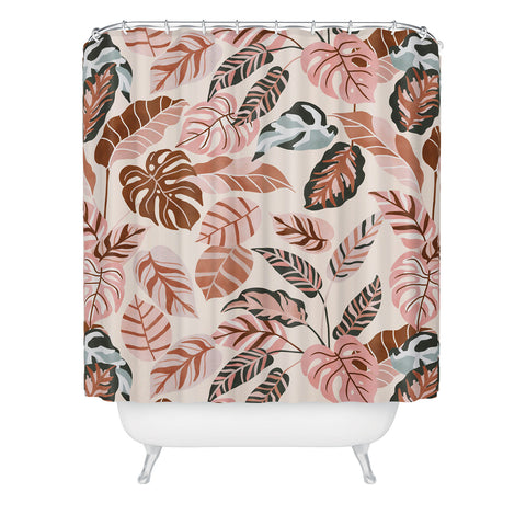 Marta Barragan Camarasa Pink tropical jungle leaves Shower Curtain