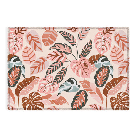 Marta Barragan Camarasa Pink tropical jungle leaves Outdoor Rug