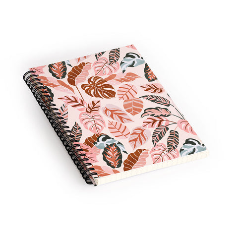 Marta Barragan Camarasa Pink tropical jungle leaves Spiral Notebook