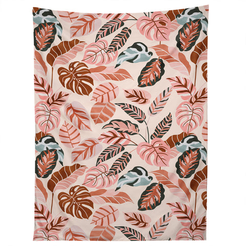 Marta Barragan Camarasa Pink tropical jungle leaves Tapestry