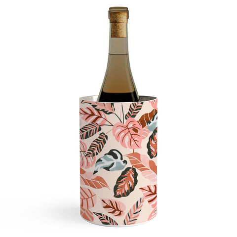Marta Barragan Camarasa Pink tropical jungle leaves Wine Chiller