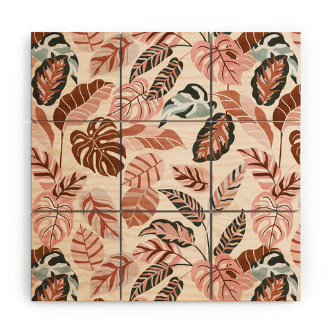 Marta Barragan Camarasa Pink tropical jungle leaves Wood Wall Mural