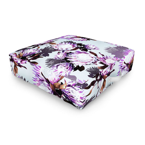 Marta Barragan Camarasa Purple protea floral pattern Outdoor Floor Cushion
