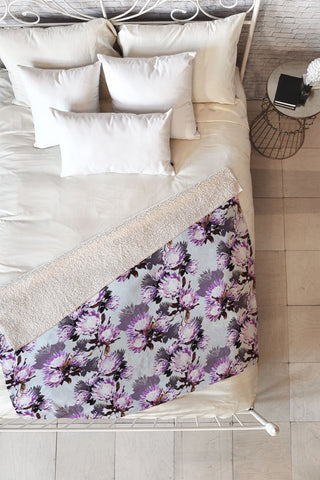 Marta Barragan Camarasa Purple protea floral pattern Fleece Throw Blanket