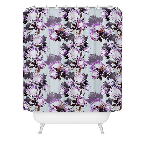 Marta Barragan Camarasa Purple protea floral pattern Shower Curtain