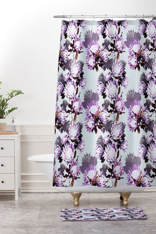 Marta Barragan Camarasa Purple protea floral pattern Shower Curtain And Mat