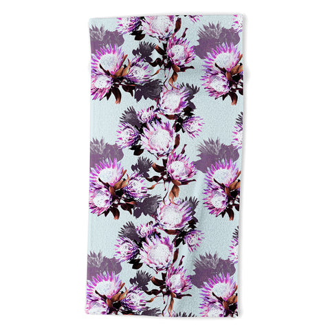 Marta Barragan Camarasa Purple protea floral pattern Beach Towel