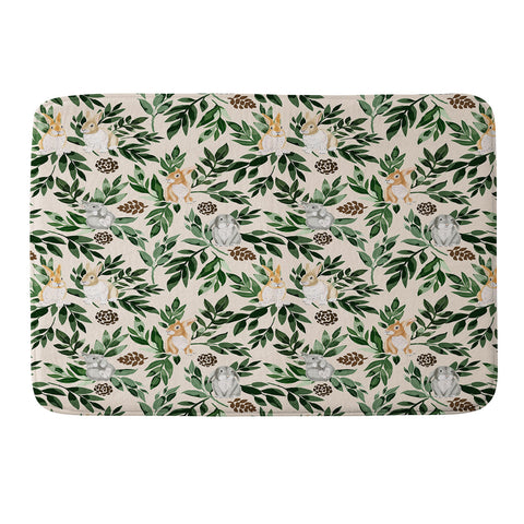 Marta Barragan Camarasa Rabbits in the green forest Memory Foam Bath Mat