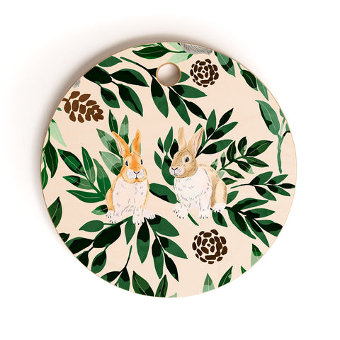 Marta Barragan Camarasa Rabbits in the green forest Cutting Board Round