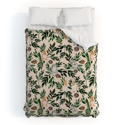 Marta Barragan Camarasa Rabbits in the green forest Duvet Cover