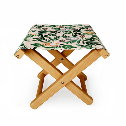 Marta Barragan Camarasa Rabbits in the green forest Folding Stool