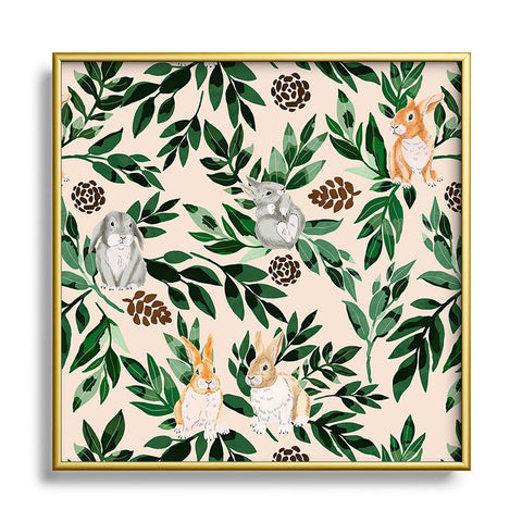 Marta Barragan Camarasa Rabbits in the green forest Square Metal Framed Art Print