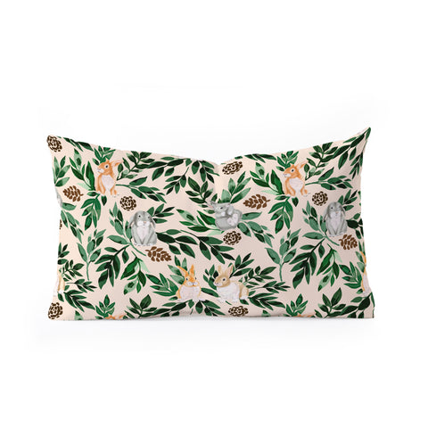 Marta Barragan Camarasa Rabbits in the green forest Oblong Throw Pillow