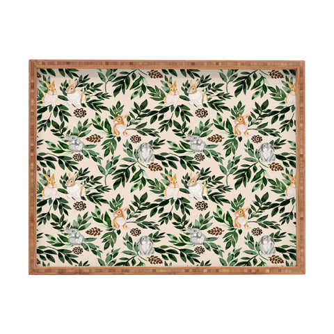 Marta Barragan Camarasa Rabbits in the green forest Rectangular Tray