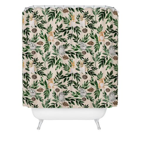 Marta Barragan Camarasa Rabbits in the green forest Shower Curtain