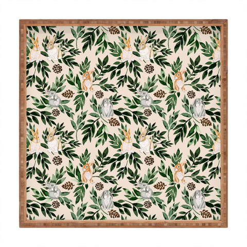 Marta Barragan Camarasa Rabbits in the green forest Square Tray