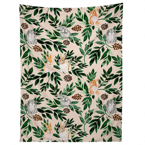 Marta Barragan Camarasa Rabbits in the green forest Tapestry