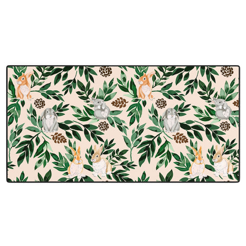 Marta Barragan Camarasa Rabbits in the green forest Desk Mat