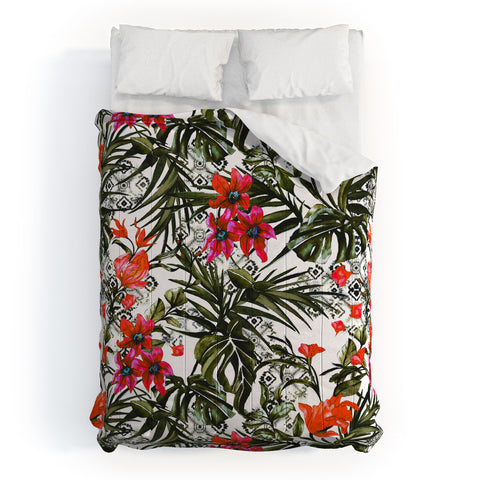 Marta Barragan Camarasa Red floral tropic boho Comforter