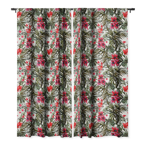 Marta Barragan Camarasa Red floral tropic boho Blackout Window Curtain