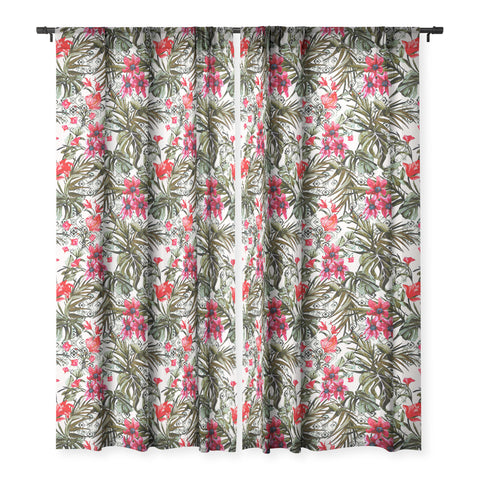 Marta Barragan Camarasa Red floral tropic boho Sheer Window Curtain