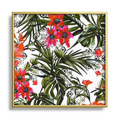 Marta Barragan Camarasa Red floral tropic boho Square Metal Framed Art Print