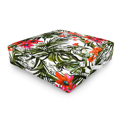 Marta Barragan Camarasa Red floral tropic boho Outdoor Floor Cushion