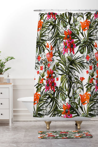 Marta Barragan Camarasa Red floral tropic boho Shower Curtain And Mat