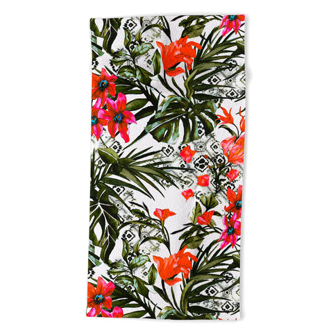 Marta Barragan Camarasa Red floral tropic boho Beach Towel