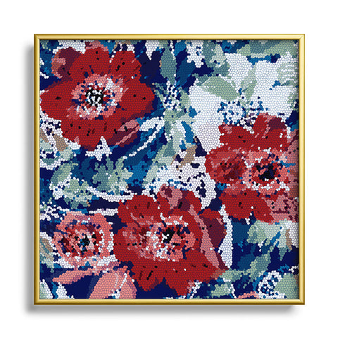 Marta Barragan Camarasa Red flower stained glass Square Metal Framed Art Print