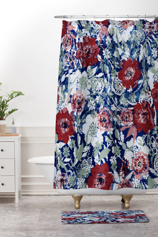 Marta Barragan Camarasa Red flower stained glass Shower Curtain And Mat