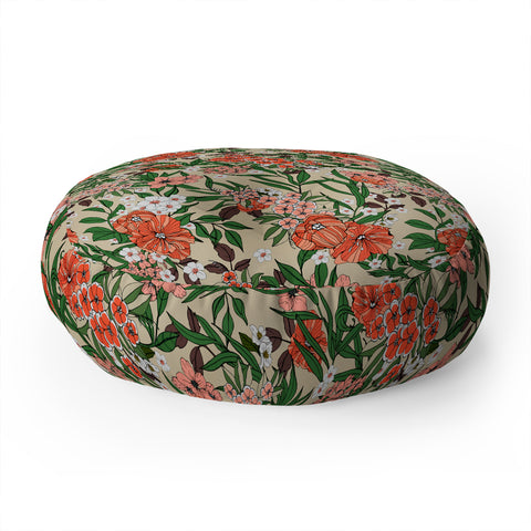 Marta Barragan Camarasa Retro flowery garden 01 Floor Pillow Round